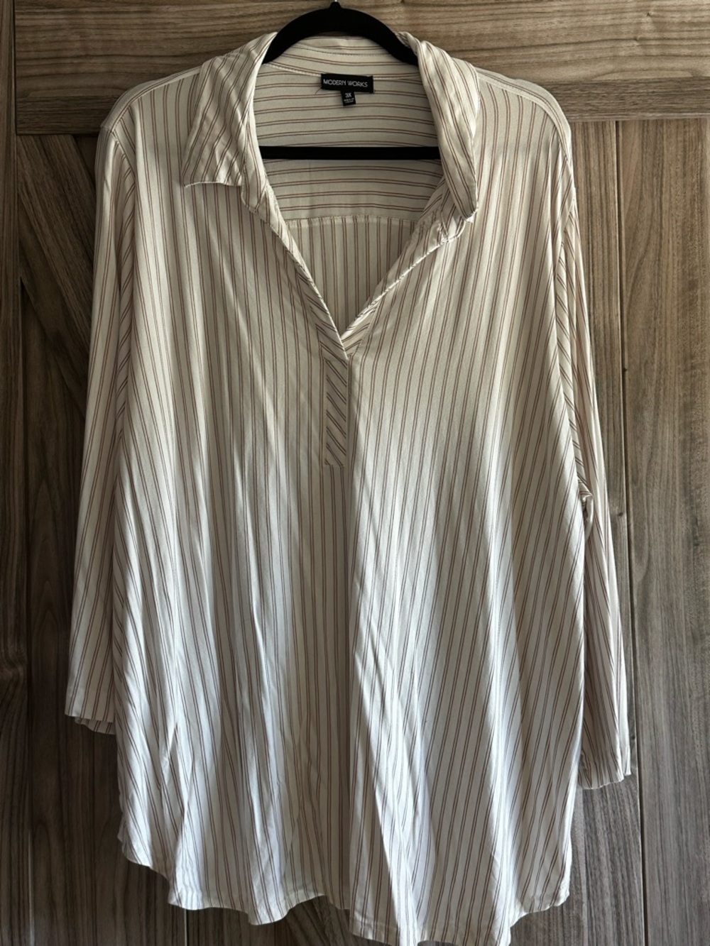 Modern Works Split Neck Rayon Blend Top Women’s 3x White stripe Buy 2 Get 1 Free